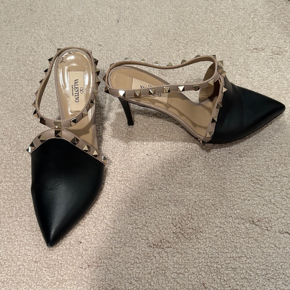 Valentino Black and Cream Studded Heels